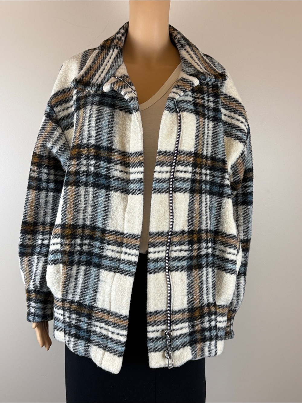 Veronica Beard Plaid Wool Front Zip Jacket